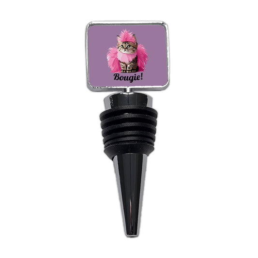 Cat Bougie Funny Pink Feather Boa Wine Bottle Stopper
