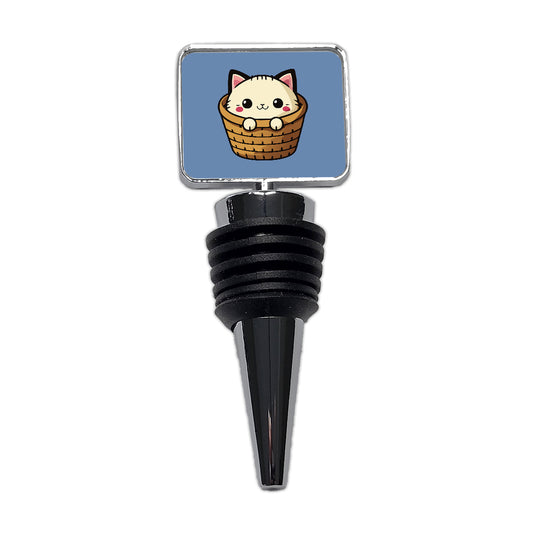 Cat Cute Chibi in Basket Wine Bottle Stopper
