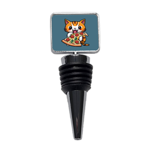 Cat Eating Pizza Funny Wine Bottle Stopper