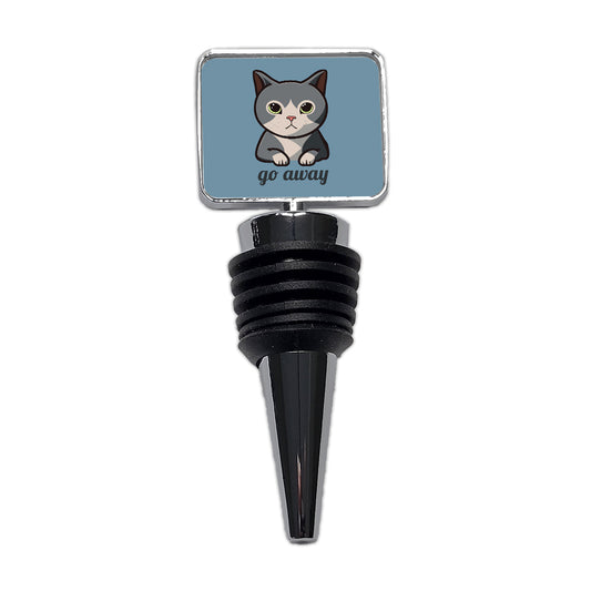 Cat Gray Go Away Funny Wine Bottle Stopper