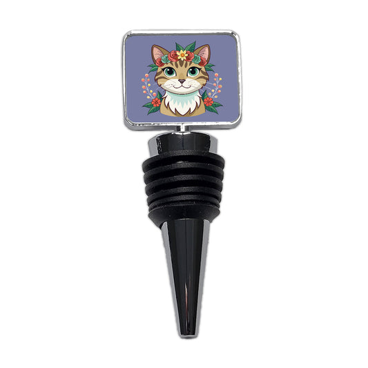 Cat Head Floral Flowers Wine Bottle Stopper