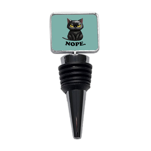 Cat Nope Funny Black Wine Bottle Stopper