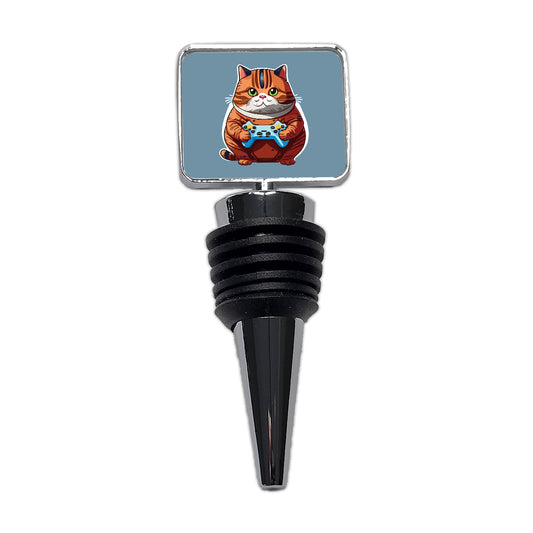 Cat Playing Game Gamer Gaming Chubby Wine Bottle Stopper