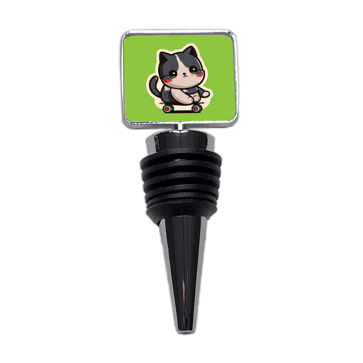 Cat Riding Skateboard Skater Kawaii Cute Wine Bottle Stopper