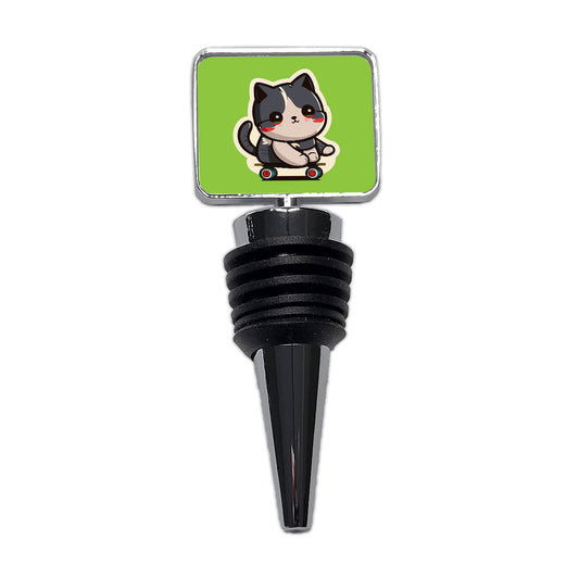 Cat Riding Skateboard Skater Kawaii Cute Wine Bottle Stopper