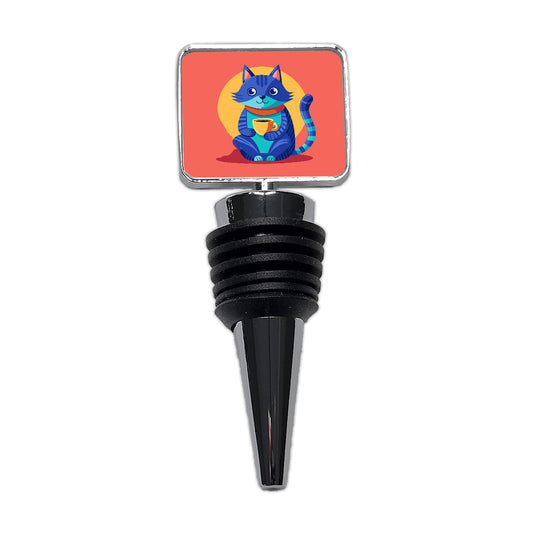 Cat Sipping Tea Wine Bottle Stopper