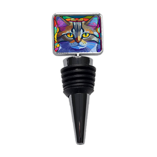 Cat Stained Glass Style Wine Bottle Stopper