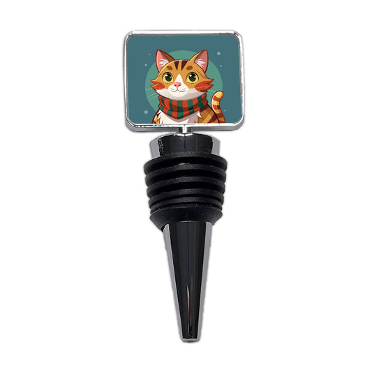 Cat Tabby Wearing Winter Scarf Wine Bottle Stopper