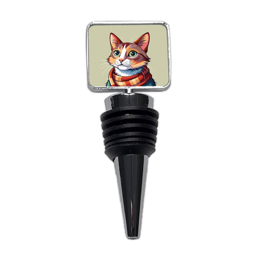 Cat Wearing Scarf Wine Bottle Stopper