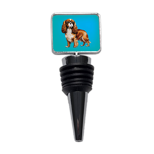 Cavalier King Charles Spaniel Dog Blenheim Watercolor Wine Bottle Stopper