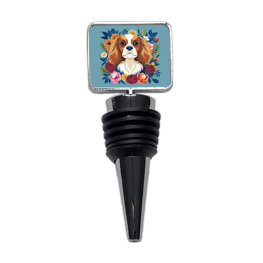 Cavalier King Charles Spaniel Dog Floral Flowers Wine Bottle Stopper