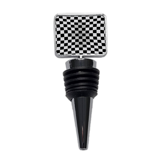 Checkered Flag Black White Wine Bottle Stopper