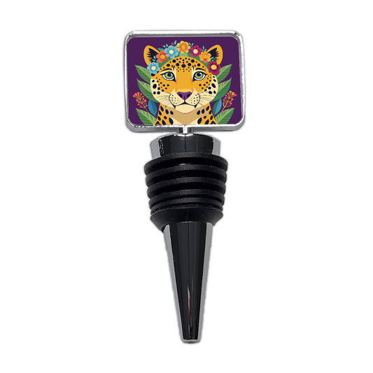 Cheetah Head Floral Flowers Wine Bottle Stopper