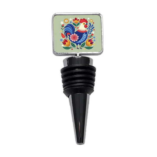 Chicken Rooster Floral Flowers Wine Bottle Stopper