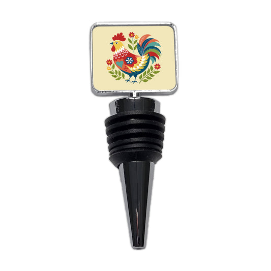 Chicken Rooster Flowers Wine Bottle Stopper