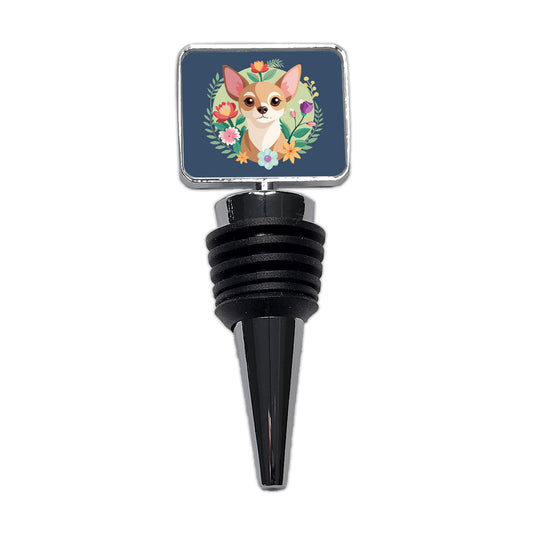 Chihuahua Dog Floral Flowers Wine Bottle Stopper