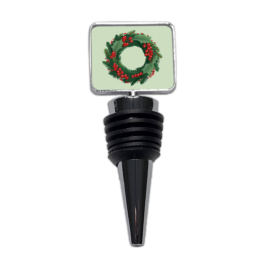 Christmas Wreath Holly Wine Bottle Stopper