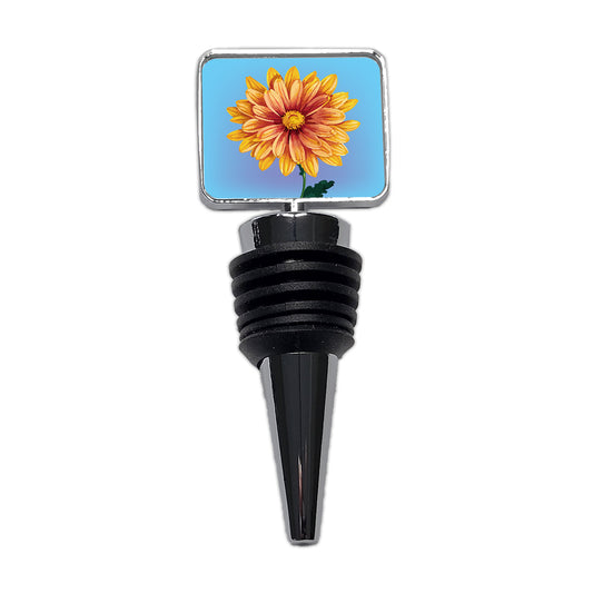 Chrysanthemum Mum Flower Yellow Watercolor Wine Bottle Stopper