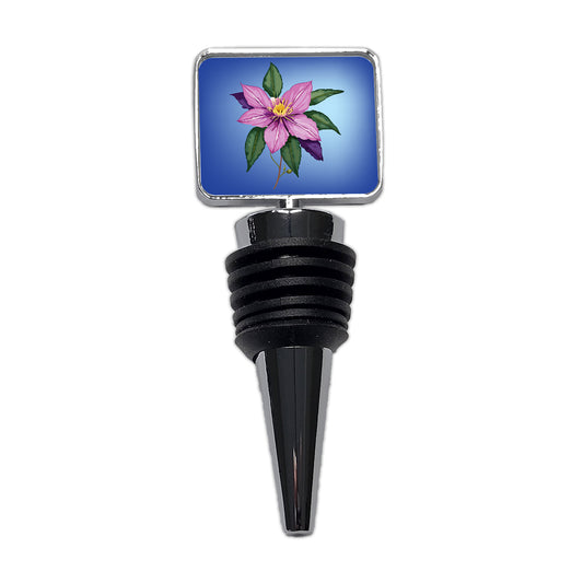 Clematis Flower Purple Watercolor Wine Bottle Stopper