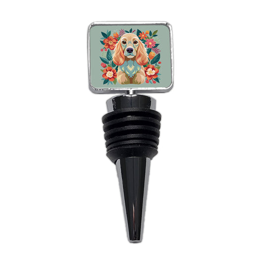 Cocker Spaniel Dog Floral Flowers Wine Bottle Stopper