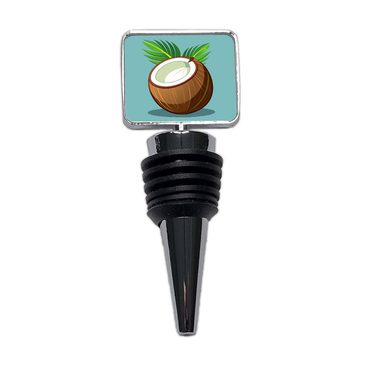 Coconut with Leaves Tropical Fruit Wine Bottle Stopper