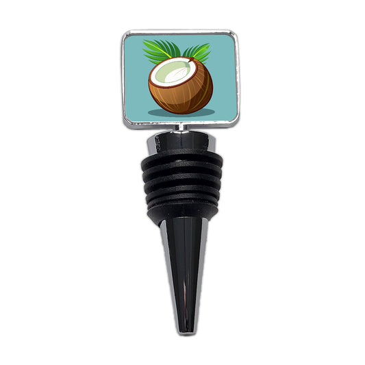 Coconut with Leaves Tropical Fruit Wine Bottle Stopper