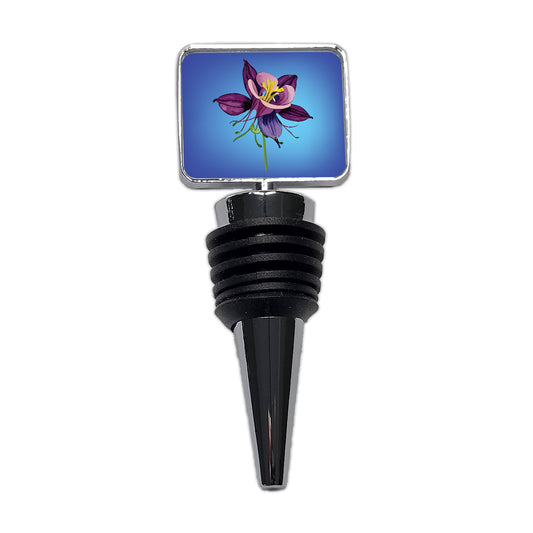 Columbine Flower Watercolor Purple Wine Bottle Stopper