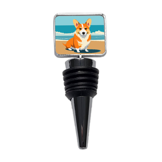 Corgi Dog on the Beach Ocean Wine Bottle Stopper