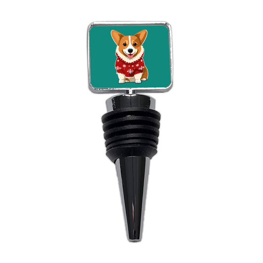 Corgi Wearing Christmas Sweater Wine Bottle Stopper