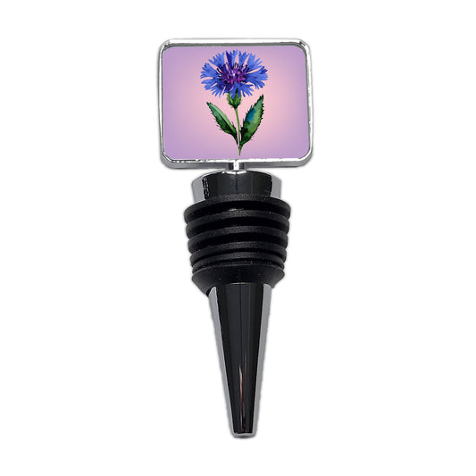 Cornflower Bachelors Buttons Flowers Blue Wine Bottle Stopper
