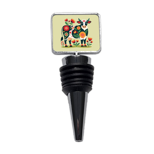 Cow Floral Motif Wine Bottle Stopper