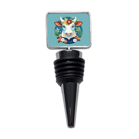Cow Head Floral Flowers Wine Bottle Stopper