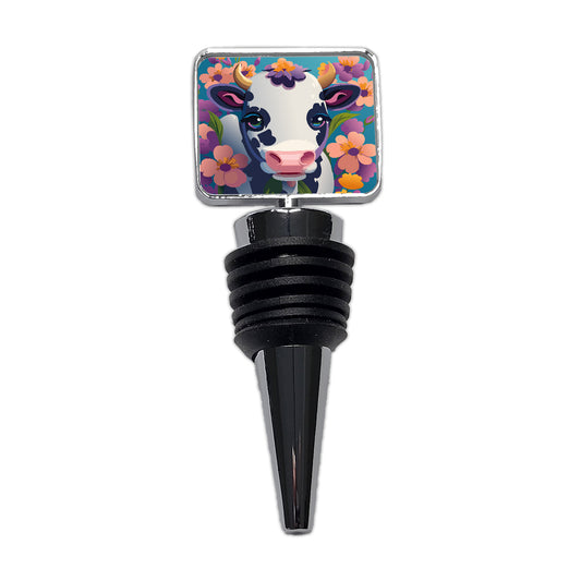 Cow with Flowers Wine Bottle Stopper