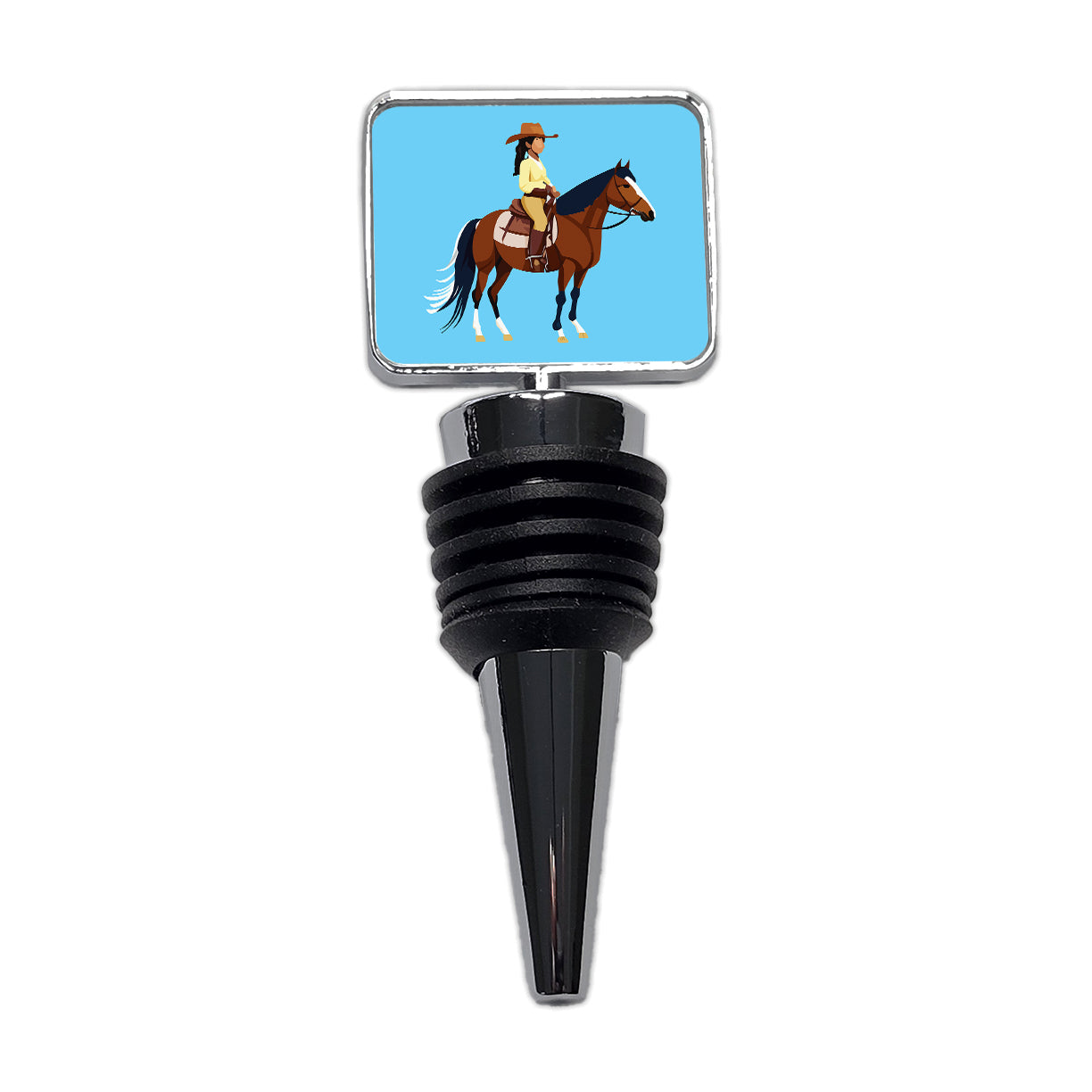 Cowgirl Woman on Horse Wine Bottle Stopper