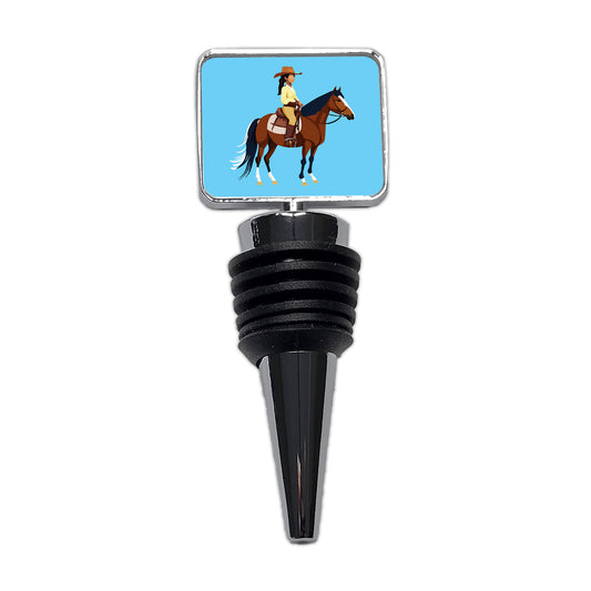 Cowgirl Woman on Horse Wine Bottle Stopper