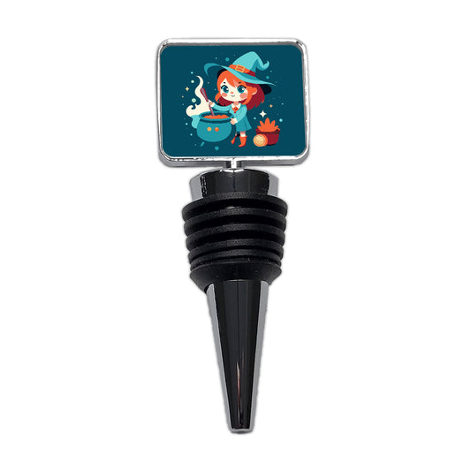Cute Witch Stirring Cauldron Halloween Wine Bottle Stopper