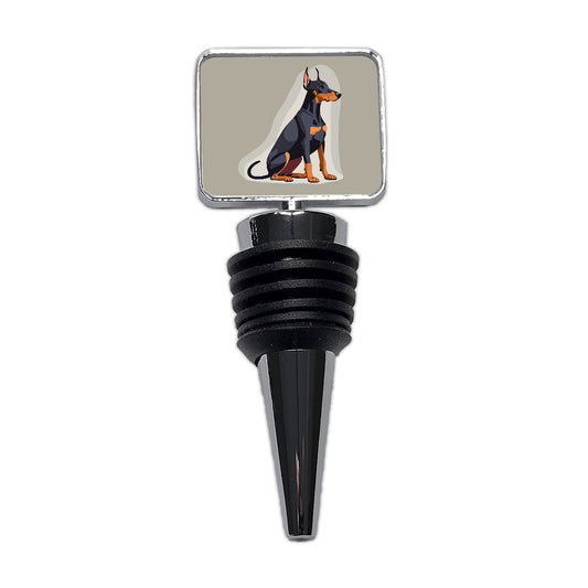 Doberman Dog Sitting Wine Bottle Stopper