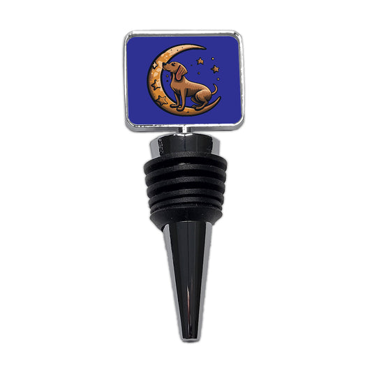 Dog on Crescent Moon Stars Cute Wine Bottle Stopper