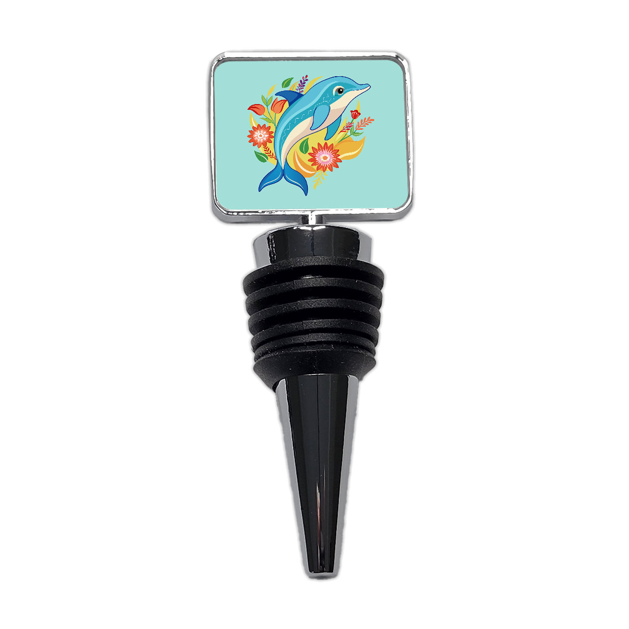Dolphin Floral Flowers Wine Bottle Stopper