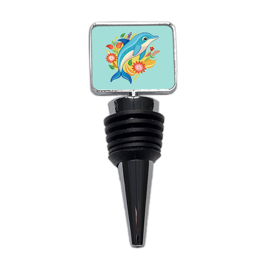 Dolphin Floral Flowers Wine Bottle Stopper