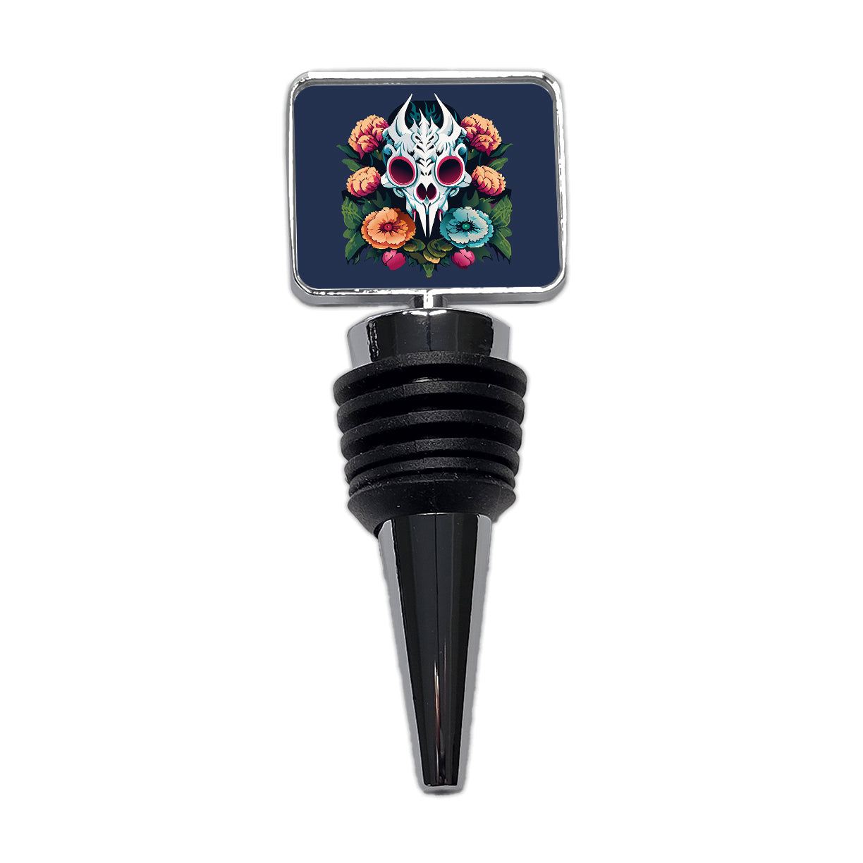 Dragon Skull and Flowers Wine Bottle Stopper