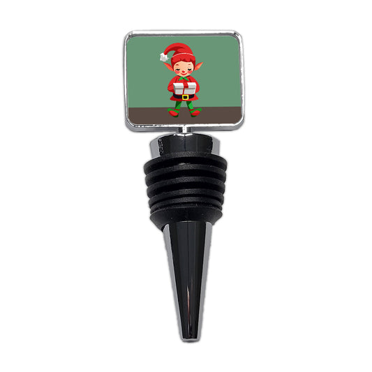 Elf Christmas Opening Present Wine Bottle Stopper