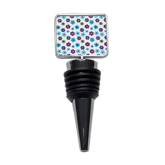Flowers Blue Purple Cute Pattern Wine Bottle Stopper
