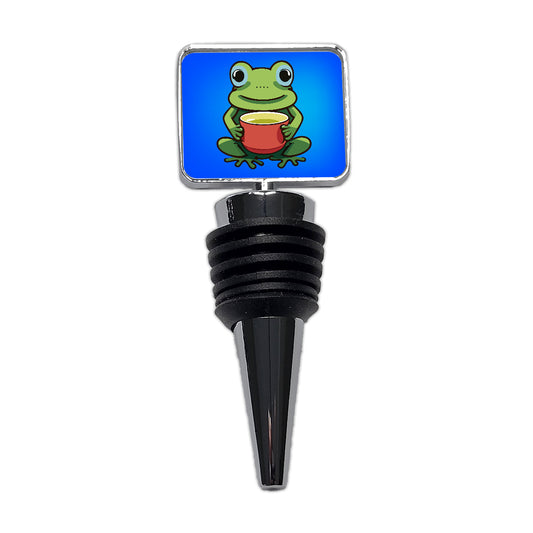 Frog Drinking Tea Funny Wine Bottle Stopper
