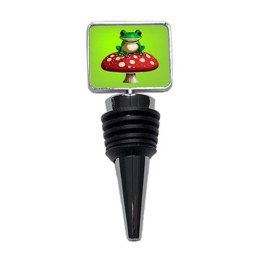 Frog on Red Toadstool Mushroom Wine Bottle Stopper