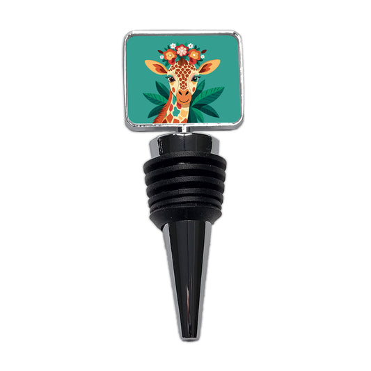 Giraffe Head Floral Flowers Wine Bottle Stopper