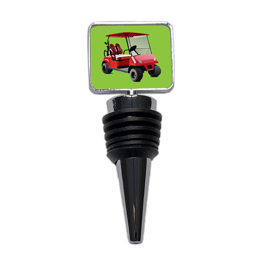 Golf Cart Red Golfing Sport Wine Bottle Stopper