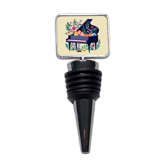 Grand Piano Music Floral Motif Wine Bottle Stopper