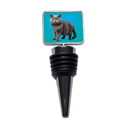 Gray British Shorthair Cat Wine Bottle Stopper