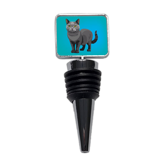 Gray Cat Standing Wine Bottle Stopper